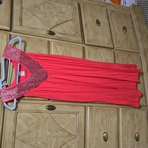 Nwot coral embellished neck swim cover, xl knee length